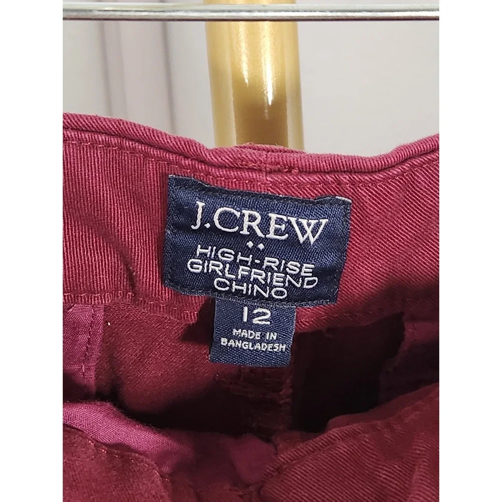 J. Crew High Rise Girlfriend Chinos‎ Dark Red Crimson Size 12